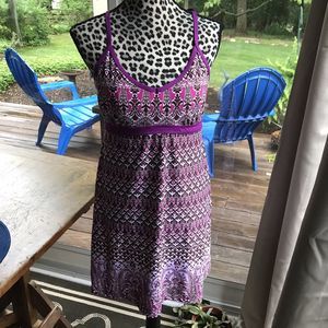 Athleta Womens Purple Geometric Halter Neck Knee Length A-Line Dress Size M